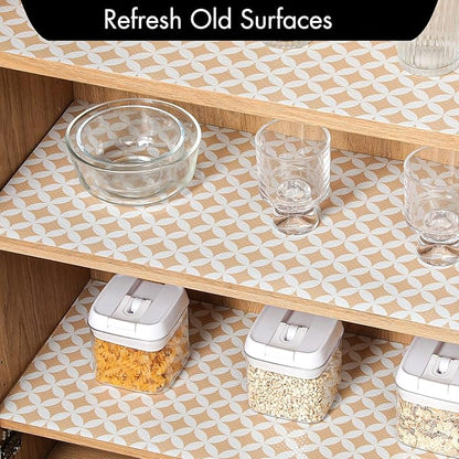 Cooyes Shelf Liner for Kitchen Cabinets – Non-Adhesive Waterproof EVA Liner for Drawers and Cabinets – Durable, Easy-to-Cut Shelf Paper with Modern Pattern