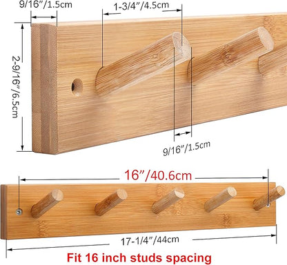 WEBI Coat Rack Wall Mounted,16" Hole to Hole,Coat Hanger Wall Mount with 5 Hooks for Hanging Coats,Hook Rack Peg Rail for Hats,Jacket,Clothes,Towels,Natural
