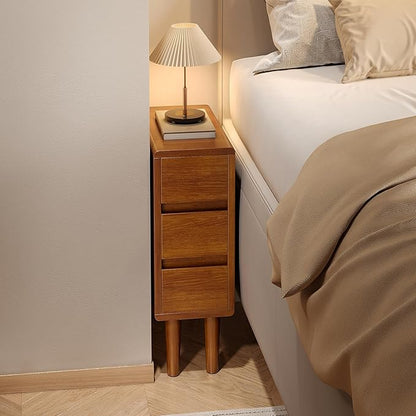 Narrow Nightstand with 3 Drawers Narrow Night Stand Solid Wood Bedside Table Mid Century Modern Nightstand Wooden End Table for Bedroom, Living Room, Study, Office