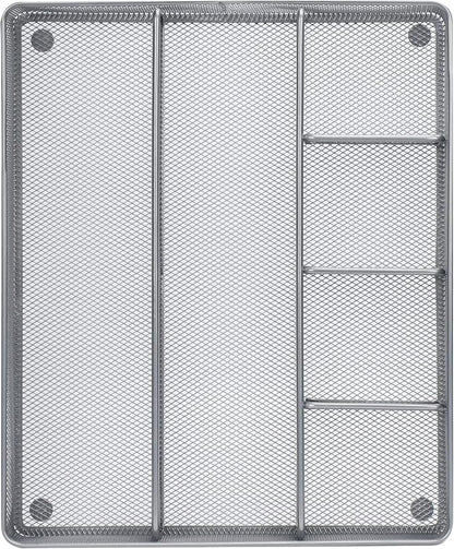 Annova Desk Top Organizer Tray for Office Organization - Metal Mesh - Storage Tray with Dividers for Pens, Desktop Accessories, Bathroom, Kitchen, Makeup and Office Supplies (Large, Silver)
