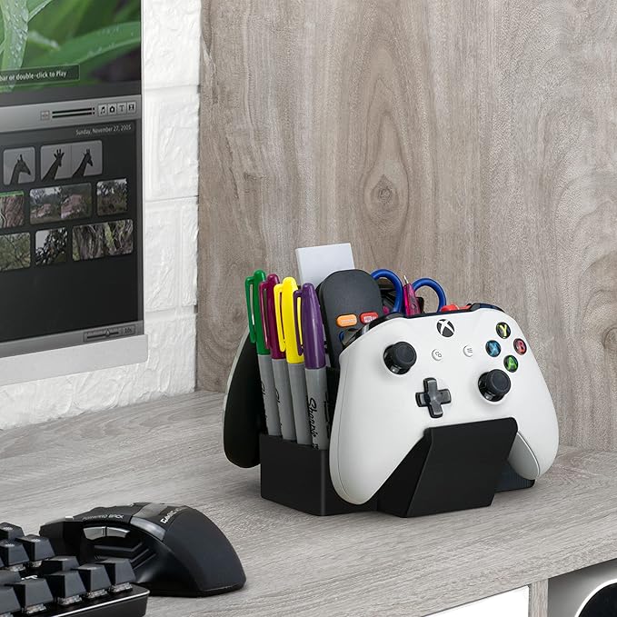 Dual Game Controller, TV Remote Control & Stationary Storage Desktop Organizer Holder, Universal Design for Xbox ONE PS5 PS4 PC Gamepads, Reduce Clutter (D03)
