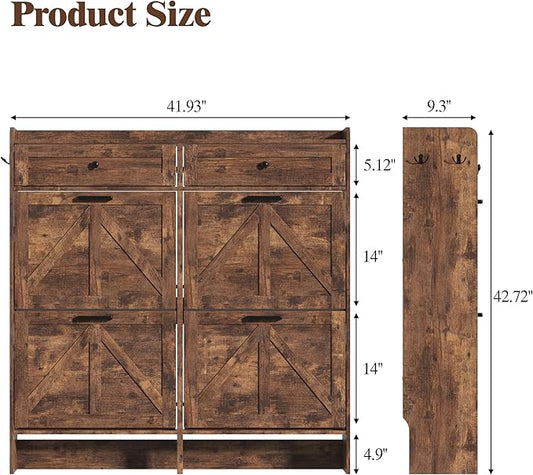 Shoe Cabinet with 4 Flip Drawers & 2 Storage Drawers, Rustic Farmhouse Narrow Shoe Organizer Cabinet, Slim Shoe Rack Cabinet, Shoe Storage Cabinet for Entryway, Hallway, Front Door