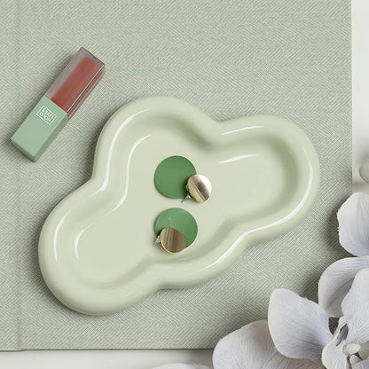 Lynagert Cloud Trinket Dish, Chubby Jewelry Tray, Ceramic Jewelry Ring Trinket Dish for Rings Earrings Necklace Organizer, Mother's Day Thanksgiving Christmas Birthday Bridesmaid Gifts (T-Green tea)
