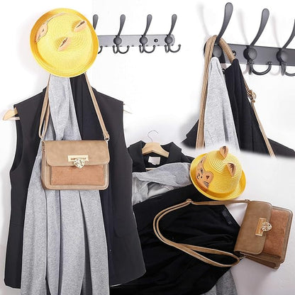 WEBI Coat Rack Wall Mount,Coat Hooks Wall Mount,5 Tri Hooks for Hanging Coats,Wall Coat Hanger,Wall Coat Rack for Clothes,Black