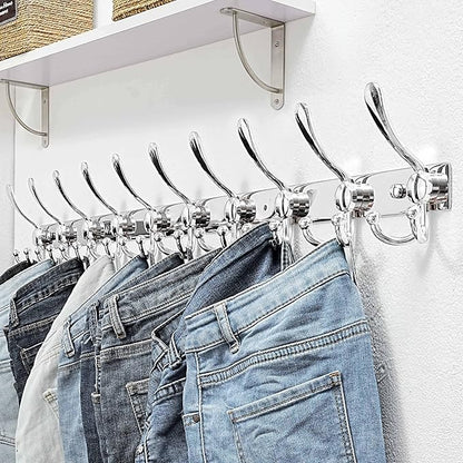 Dseap MaxStrong 2.0 Coat Rack Wall - 37” Long 10 Tri Hooks - Ultra Heavy-Duty Stainless Steel Wall Mount Coat Hanger, Hook Rail for Clothes Hats Jacket Towels Chromed, Pack of 2