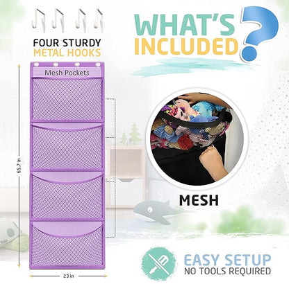 Honeyera Plush Storage (Patent Pending) - Plush Hammock Net Over Door Organizer for Stuffies, Baby Accessories, Toy/Hammock Hanging Storage Big Girls Toddler Large Bag Animals (Purple)