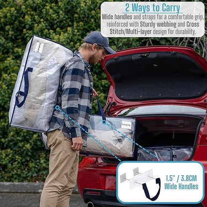 VENO 10 Pack Moving Bags w/Backpack Straps, Heavy Duty, Moving Boxes Alternative, Packing Supplies, Large Storage Totes for Dorm Room Essentials with Zipper for Clothes (Clear, 10 Pack)