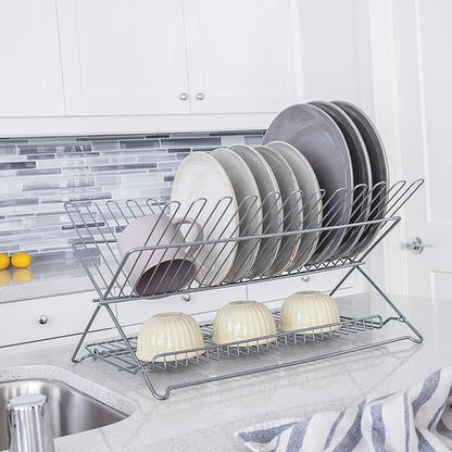 Better Houseware 3489.5 Folding Dish Rack, Metallic Silver
