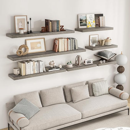 RICHFOCUS 55Inch Floating Shelves for Wall 2 Pack Shelves for Bedroom|Kitchen|Bathroom Wall Mounted Rustic Wood Floating Shelf with Invisible Brackets for Books|Storage|Decor, Grey