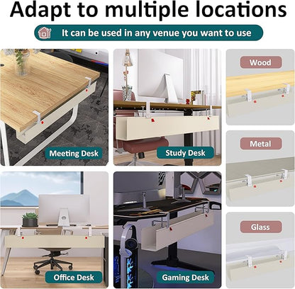 Extra Large 48" Under Desk Cable Management Tray for Standing Desk, No Drill Clamp On Wire Hider, Heavy Duty Anti-Sag Cord Organizer, Cable Tray for Studio & Dual Monitors (Beige, 47.8")