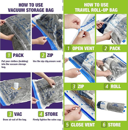 HIBAG Vacuum Storage Bags with Electric Pump, Vacuum Seal Space Saver Bags for Clothes, Clothing, Pillows, Blanket Bedding Comforters, Combo 20 pack
