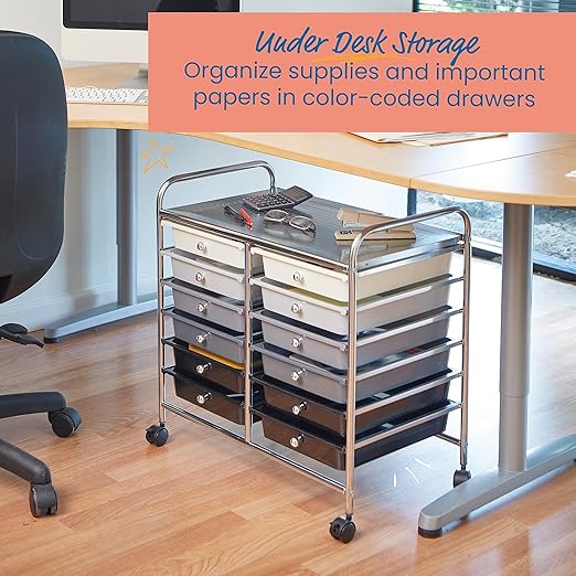 ECR4Kids 12-Drawer Value Mobile Organizer, Storage Cart, Grey Ombre
