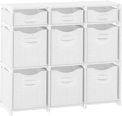 9 Cube Closet Organizers And Storage | Includes All Storage Cube Bins | Easy To Assemble Closet Storage Unit With Drawers | Room Organizer For Clothes, Baby Closet Bedroom, Playroom, Dorm (White Grey)