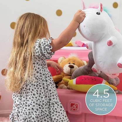 Step2 2-in-1 Toy Box & Art Lid, Kids Toy Storage Bin & Organizer, Easel & Chest in One, Made of Durable Plastic, For Toddlers 2+ Years Old, Pink