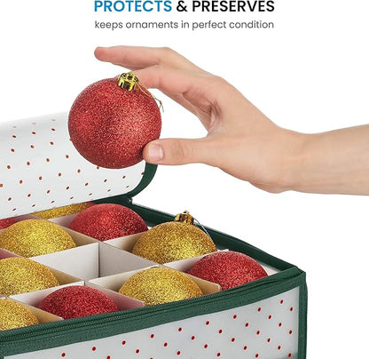 ZOBER Christmas Ornament Storage Box Plastic - Stores 128 3" Ornaments with Individual Trays - Ornament Organizer Storage Box, Durable Christmas Containers Holder - Green
