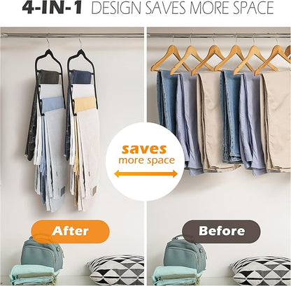 Velvet Pants Clothes Hanger Space Saving Non Slip Pants Shorts Hanger, Myfolrena Jeans Slack Trousers Hangers Multiple Velvet Hanger Closet Storage and Organization for Jeans,Scarf,Tie(Black, 5)