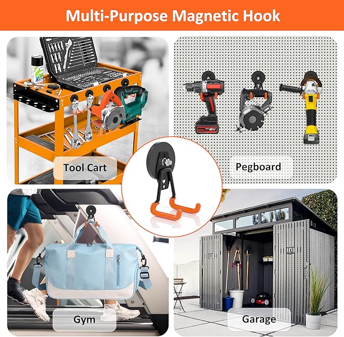 ENUODA Magnetic Hooks Heavy Duty Magnetic Tool Holder Magnets with Hooks for Hanging Wreath, Garden Tool, Toolbox, Shovel, Broom, Garage, Tool Chest, Organization, 4 PCS