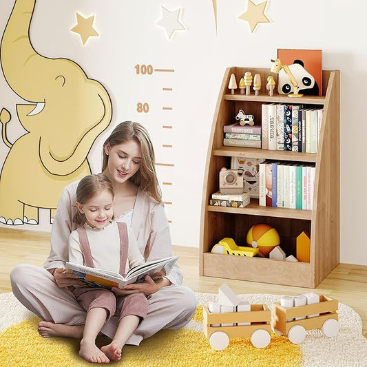 Kids Bookshelf,4 Tier Kid Book Shelf for Kids Rooms,Wood Children Bookcase,Baby Storage Books Rack,Toddler Bookshelf, Book and Toy Organizer,Books Display Shelf for Bedroom, Playroom, Nursery
