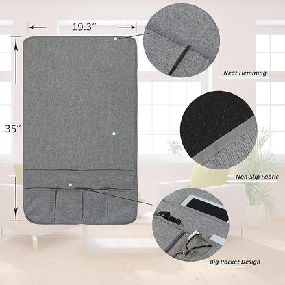 luckyjoyreal Faux Linen Armchair Caddy for Couch Remote Control Holder Non-slip Sofa Armset Organizer Caddy Storage for Recliner Couch 6 Pocket for Magazine 35"x19.5" Grey Linen 1 Piece