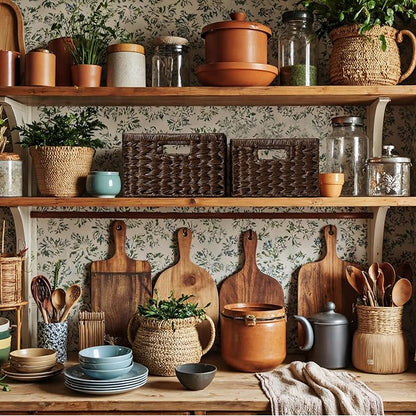 GRANNY SAYS Wicker Baskets for Organizing, Storage Basket for Shelves, Square Shelf Baskets with Handles, Waterproof Woven Basket for Living Room, Baskets for Entryway, Brown
