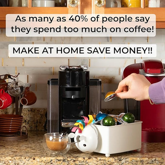 Made Easy Kit Coffee Pod Organizer Compatible with Nespresso Vertuo and Original - Countertop Sculpture Holder Basket Style for Café Bar, Corner Station Office Break Area (Unicorn Square)