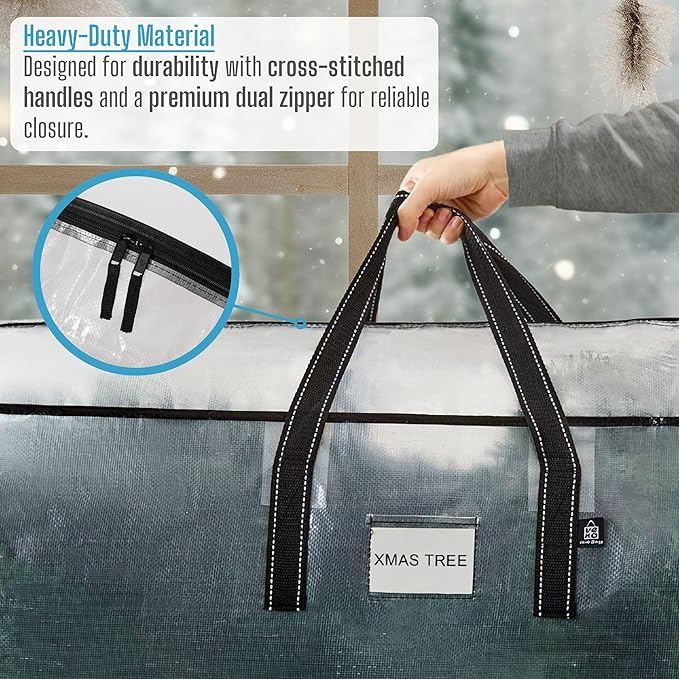 VENO Clear Christmas Tree Storage Bag - Fits 9 Ft Artificial Trees, Heavy Duty Large Bags with Zipper, Durable Handles, and Labeling Card Slot, Alternative to Storage Boxes with Lids