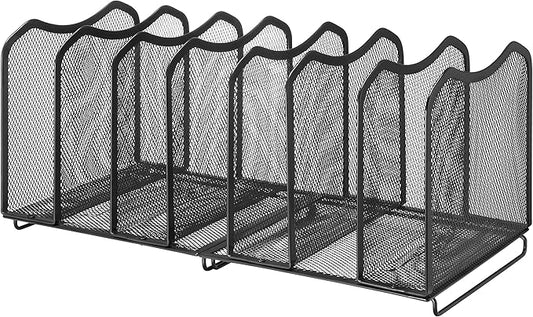 Simple Trending Mesh Desktop File Sorter Organizer, 7 Section Bookshelf For Desk Home Office, Black