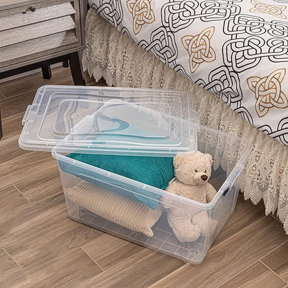 Superio Storage Bins with Lids- Clear Boxes for Organizing, Stackable Plastic Containers- BPA Free, Non-Toxic, Odor Free, Organizer for Home, Office, Dorm (6 Pack, 44 Qt (Wheeled))