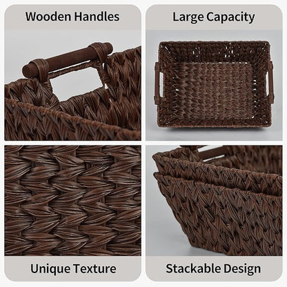 GRANNY SAYS 2-Pack Wicker Storage Baskets, Large Baskets with Handles, Wicker Baskets for Shelves, Waterproof Woven Basket for Organizing, Brown
