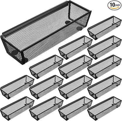 Chumia 10 Pack Silverware Drawer Organizer 9 x 3 x 2 Inch Mesh Utensil Organizer for Kitchen Drawers with Interlocking Arm for Flatware Knives Spoons Fork Cosmetic Utensil Tabletop Storage Tray