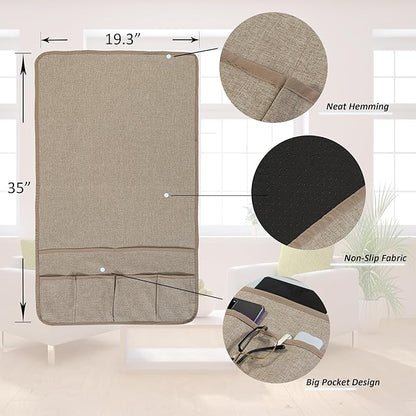 luckyjoyreal Faux Linen Armchair Caddy for Couch Remote Control Holder Non-slip Sofa Armset Organizer Caddy Storage for Recliner Couch 6 Pocket for Magazine 35"x19.5" Linen 1 Piece