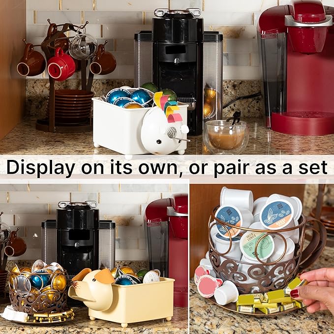 Made Easy Kit Coffee Pod Organizer Compatible with Nespresso Vertuo and Original - Countertop Sculpture Holder Basket Style for Café Bar, Corner Station Office Break Area (Unicorn Square)