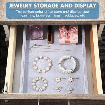 Quelay Velvet Stackable Jewelry Tray Showcase Display, Jewelry Organizer Tray Bracelet Ring Earring Necklace Organizer Empty Plate for Drawers Countertop (Grey,6 Pcs)