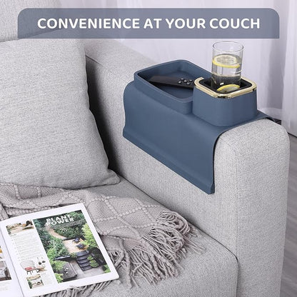 HMASYO Couch Cup Holder Tray - Silicone Sofa Armrest Table Couch Drink Holder and Tray Organizer for Remote Snacks Cellphone, Anti-Spill Anti-Slip Design, Gifts for Family Mom Dad Grandma