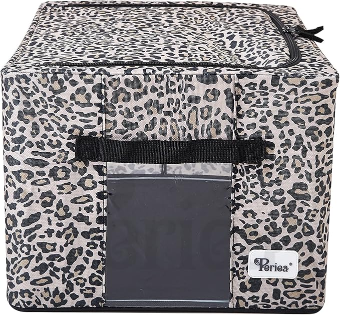 Periea Oxford Cloth Steel Frame Storage Boxes - Under-Bed or in Closet - Pack of 2 Small Organizers (Jaguar Print)