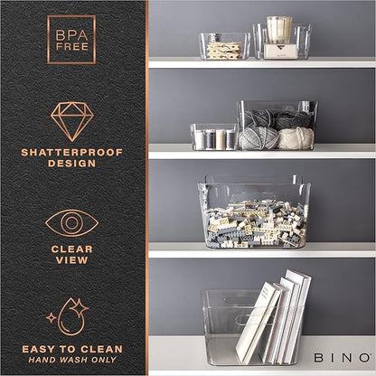 BINO | Plastic Organizer Bins, X-Large - 4 Pack | The SOHO Collection | Multi-Use Organizer Bins | Pantry & Freezer Bin | Plastic Storage Containers | Bin for Home & Kitchen Org