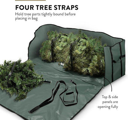 ZOBER Wide Christmas Tree Storage Bag - Maximum Accessibility - Fits 9 Ft Trees - 600D Oxford Fabric Christmas Tree Bag For Storage Box For Xmas - Strong, Durable Straps & Handles - Card Slot - Green