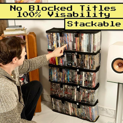 Made Easy Kit CLEAR VIEW Media Storage Bag for CDs, & Video Game Cases- Protect your Collection & Preserve the Quality of your Cases - Stackable, Space-Saving, Fits 50 (Black CD, 6-Pack)