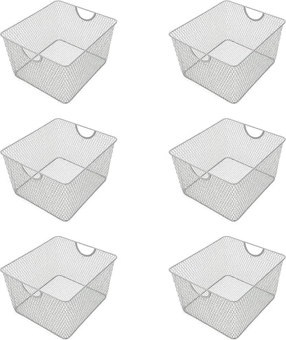 YBM Home Kitchen Pantry Organizer Wire Basket for Shelves, Cabinets, Pantry, Countertop, Mesh Open Storage Bin Metal Basket for Organizing Food Supplies 10” x 9” x 6”, Pack of 6, Silver