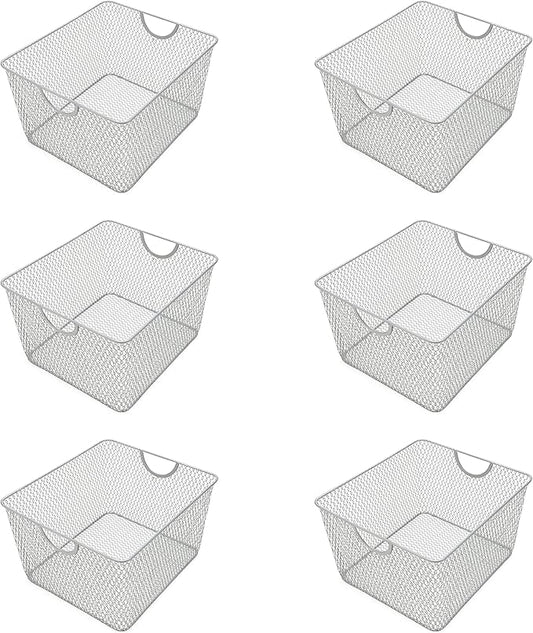 YBM Home Kitchen Pantry Organizer Wire Basket for Shelves, Cabinets, Pantry, Countertop, Mesh Open Storage Bin Metal Basket for Organizing Food Supplies 10” x 9” x 6”, Pack of 6, Silver