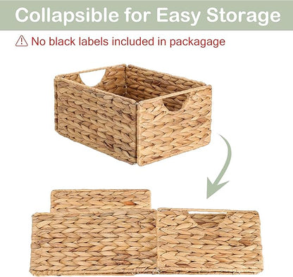 Water Hyacinth Pantry Baskets Set of 4, 12.5 x 9.5 x 6in Wicker Storage Baskets for Shelves, Pantry Baskets Organization, Bathroom Shelves Storage Basket