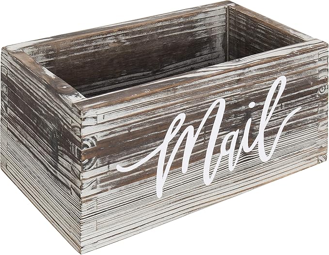 MyGift Mail Holder Storage Organizer Box Torched Wood with MAIL Script Design, Desktop Letters, Bills, Notes and Postcard Bin for Home Office Dorm Room