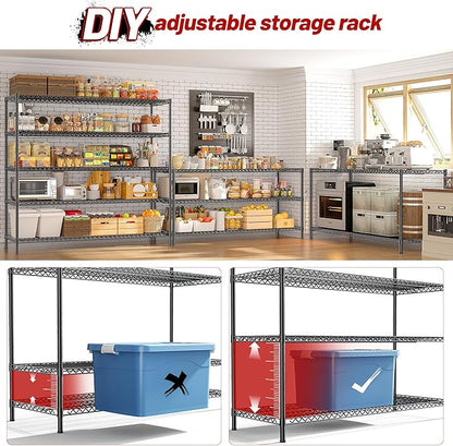 REIBII 55.5" W Storage Shelves 3200LBS Wire Shelving Unit 5 Tier Metal Shelving Garage Shelving 2PCS Heavy Duty Metal Shelves for Storage Rack Commercial Adjustable Pantry Shelf