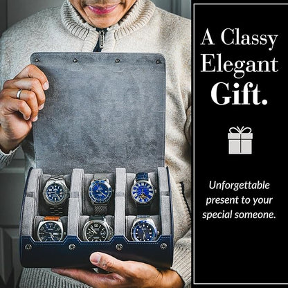Watch Roll Case for Travel 6 slot Watches Organizer - Midnight Blue
