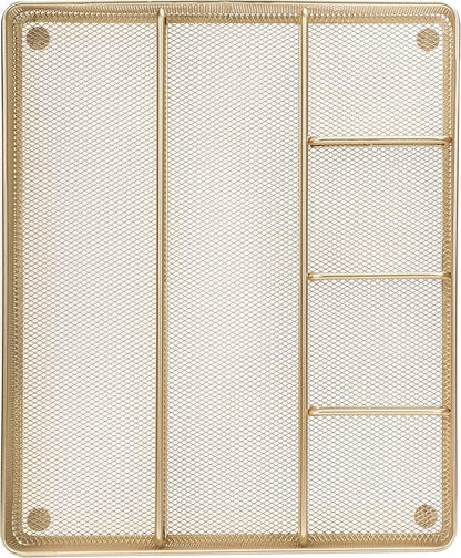 Annova Desk Top Organizer Tray for Office Organization - Metal Mesh - Storage Tray with Dividers for Pens, Desktop Accessories, Bathroom, Kitchen, Makeup and Office Supplies (Large, Gold)