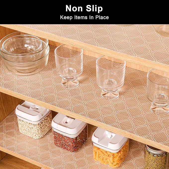 Cooyes Shelf Liner for Kitchen Cabinets Waterproof Kitchen Cupboard Liner Plastic Drawer Mats EVA Material Non Adhesive Fridge Mats for Shelves（23.6" W x 118" L）
