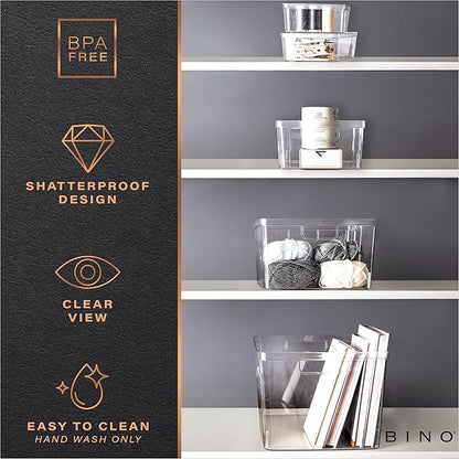 BINO | Plastic Storage Bins, Medium - 2 Pack | THE LUCID COLLECTION | Multi-Use Built-In Handles | BPA-Free | Clear Storage Containers | Fridge Organizer | Pantry & Home Organization