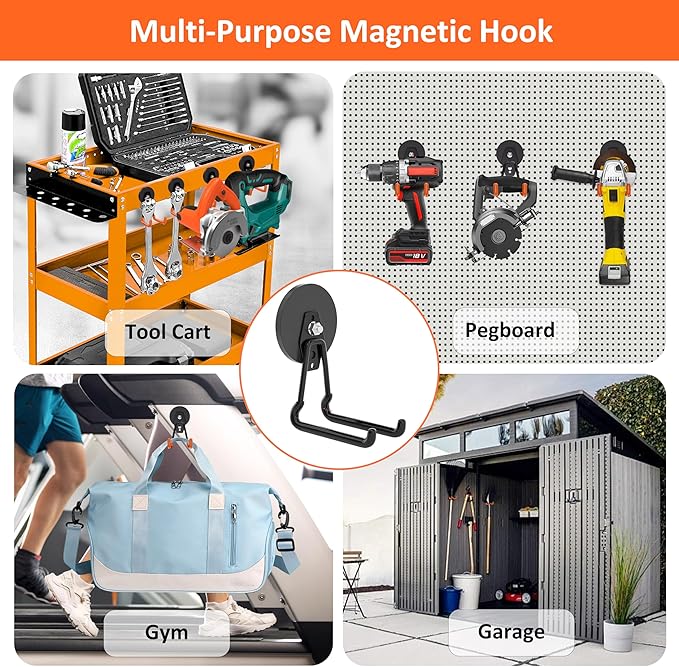 ENUODA Large Magnetic Hooks Heavy Duty Magnetic Tool Holder Strong Magnet Hooks for Hanging Shovel, Garden Tool, Toolbox, Power Tool, Broom, Garage, Locker, Container, 2 PCS