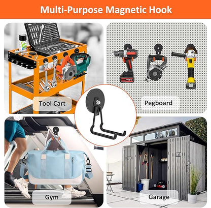 ENUODA Large Magnetic Hooks Heavy Duty Magnetic Tool Holder Strong Magnet Hooks for Hanging Shovel, Garden Tool, Toolbox, Power Tool, Broom, Garage, Locker, Container, 2 PCS