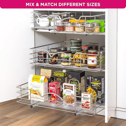 HOLDN’ STORAGE Heavy-Duty Premium Collection Pull Out Cabinet Organizer, Cabinet Drawer Slide Outs, Lifetime Limited Warranty - Basket Size 28" W x 21" D x 5" H, Anti-Rust Chrome Finish